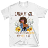 January Girl Sunflower Personalized January Birthday Gift For Her Custom Birthday Gift Black Queen Customized January Birthday T-Shirt Hoodie Dreameris