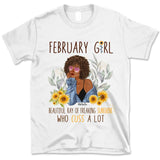 February Girl Sunflower Personalized February Birthday Gift For Her Custom Birthday Gift Black Queen Customized February Birthday T-Shirt Hoodie Dreameris