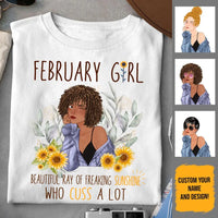 February Girl Sunflower Personalized February Birthday Gift For Her Custom Birthday Gift Black Queen Customized February Birthday T-Shirt Hoodie Dreameris