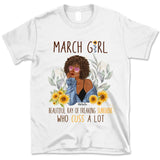 March Girl Sunflower Personalized March Birthday Gift For Her Custom Birthday Gift Black Queen Customized March Birthday T-Shirt Hoodie Dreameris