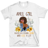 April Girl Sunflower Personalized April Birthday Gift For Her Custom Birthday Gift Black Queen Customized April Birthday T-Shirt Hoodie Dreameris