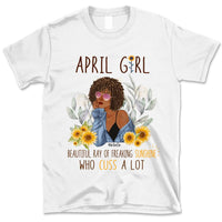 April Girl Sunflower Personalized April Birthday Gift For Her Custom Birthday Gift Black Queen Customized April Birthday T-Shirt Hoodie Dreameris