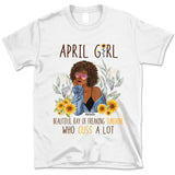 April Girl Sunflower Personalized April Birthday Gift For Her Custom Birthday Gift Black Queen Customized April Birthday T-Shirt Hoodie Dreameris