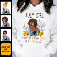 July Girl Sunflower Personalized July Birthday Gift For Her Custom Birthday Gift Black Queen Customized July Birthday T-Shirt Hoodie Dreameris