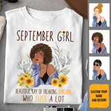 September Girl Sunflower Personalized September Birthday Gift For Her Custom Birthday Gift Black Queen Customized September Birthday T-Shirt Hoodie Dreameris