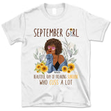 September Girl Sunflower Personalized September Birthday Gift For Her Custom Birthday Gift Black Queen Customized September Birthday T-Shirt Hoodie Dreameris