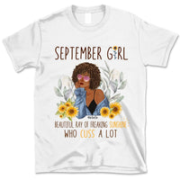 September Girl Sunflower Personalized September Birthday Gift For Her Custom Birthday Gift Black Queen Customized September Birthday T-Shirt Hoodie Dreameris