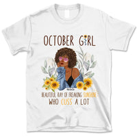 October Girl Sunflower Personalized October Birthday Gift For Her Custom Birthday Gift Black Queen Customized October Birthday T-Shirt Hoodie Dreameris