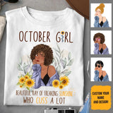 October Girl Sunflower Personalized October Birthday Gift For Her Custom Birthday Gift Black Queen Customized October Birthday T-Shirt Hoodie Dreameris