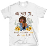 November Girl Sunflower Personalized November Birthday Gift For Her Custom Birthday Gift Black Queen Customized November Birthday T-Shirt Hoodie Dreameris