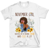 November Girl Sunflower Personalized November Birthday Gift For Her Custom Birthday Gift Black Queen Customized November Birthday T-Shirt Hoodie Dreameris