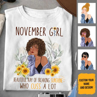 November Girl Sunflower Personalized November Birthday Gift For Her Custom Birthday Gift Black Queen Customized November Birthday T-Shirt Hoodie Dreameris