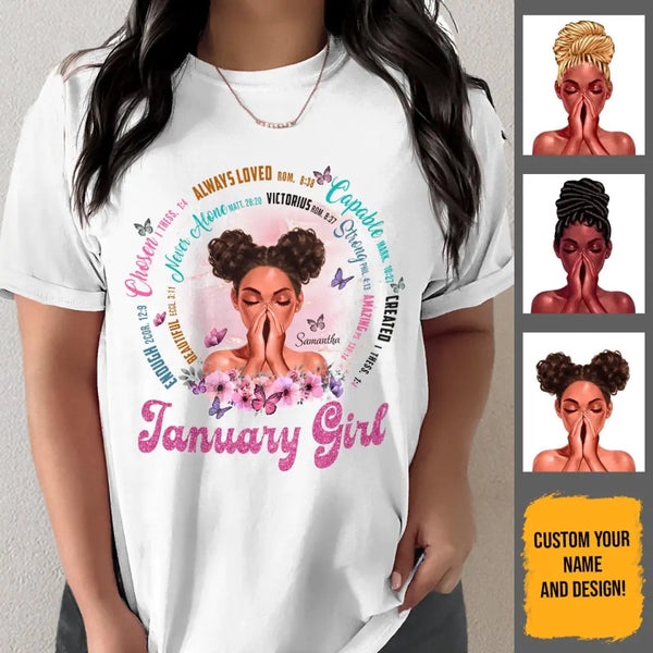 Christian God Says You Are Personalized January Birthday Gift For Her Custom Birthday Gift Black Queen Customized January Birthday T-Shirt Hoodie Dreameris