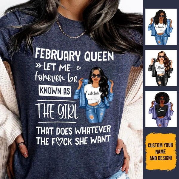 Personalized February Birthday Gift For Her Custom Birthday Gift Black Queen Customized February Birthday T-Shirt Hoodie Dreameris