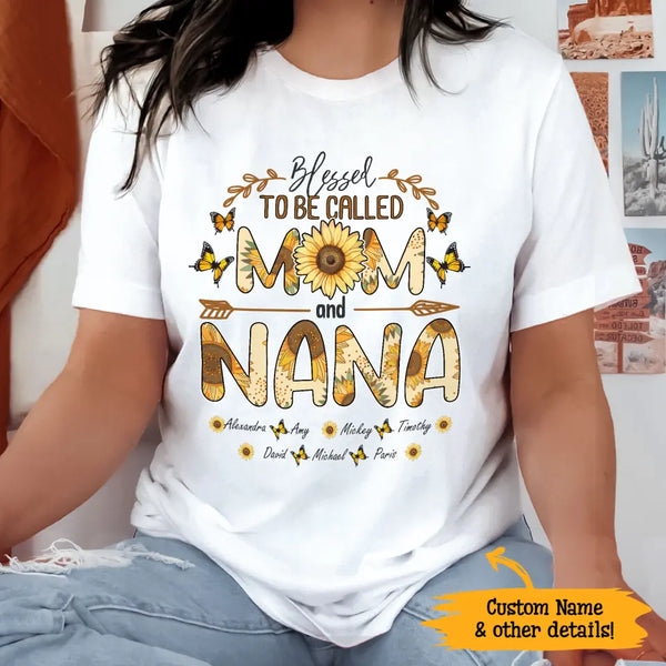 Sunflower Bless To Be Called Mama Gift For Mom Grandma Nana Gigi Custom Name Personalized Mother's Day Shirt Long Sleeve Hoodie