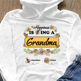 Happiness Is Being A Grandma Gift For Mom Grandma Nana Gigi Custom Name Personalized Mother's Day Shirt Long Sleeve Hoodie