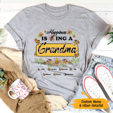 Happiness Is Being A Grandma Gift For Mom Grandma Nana Gigi Custom Name Personalized Mother's Day Shirt Long Sleeve Hoodie