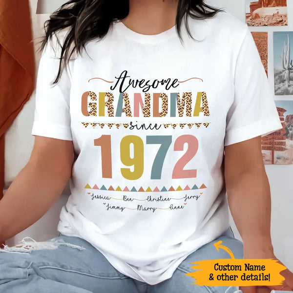 (Custom Year) Awesome Grandma Since Retro Gift For Grandma Nana Gigi Custom Name Personalized Mother's Day Shirt Long Sleeve Hoodie