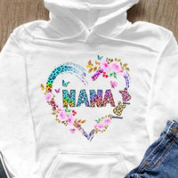 (Up To 5 Kids) Nana Leopard Bunny Gift For Grandma Gigi Custom Kid's Name Personalized Mother's Day Shirt Long Sleeve Hoodie