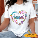 (Up To 5 Kids) Nana Leopard Bunny Gift For Grandma Gigi Custom Kid's Name Personalized Mother's Day Shirt Long Sleeve Hoodie