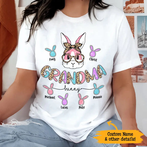 Grandma Bunny Easter Gift For Grandma Nana Gigi Custom Name Personalized Mother's Day Shirt Long Sleeve Hoodie