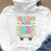 Nana's Peeps Bunny Easter Gift For Grandma Gigi Custom Name Personalized Mother's Day Shirt Long Sleeve Hoodie