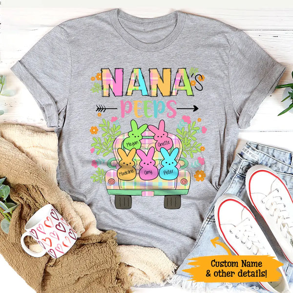 Nana's Peeps Bunny Easter Gift For Grandma Gigi Custom Name Personalized Mother's Day Shirt Long Sleeve Hoodie