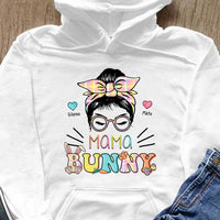 Mama Bunny Easter Gift For Mom Custom Kid's Name Personalized Mother's Day Shirt Long Sleeve Hoodie