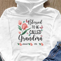 Blessed Grandma Tulips Easter Gift For Grandma Nana Gigi Custom Kid's Name Personalized Mother's Day Shirt Long Sleeve Hoodie