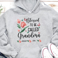 Blessed Grandma Tulips Easter Gift For Grandma Nana Gigi Custom Kid's Name Personalized Mother's Day Shirt Long Sleeve Hoodie