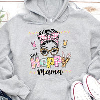 One Hoppy Mama Bunny Easter Gift For Mom Grandma Nana Gigi Custom Kid's Name Personalized Mother's Day Shirt Long Sleeve Hoodie