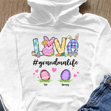 Love Grandma Life Bunny Easter Gift For Mom Grandma Nana Gigi Custom Kid's Name Personalized Mother's Day Shirt Long Sleeve Hoodie