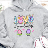 Love Grandma Life Bunny Easter Gift For Mom Grandma Nana Gigi Custom Kid's Name Personalized Mother's Day Shirt Long Sleeve Hoodie