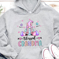 Blessed Grandma Gnome Bunny Easter Gift For Grandma Nana Gigi Custom Kid's Name Personalized Mother's Day Shirt Long Sleeve Hoodie