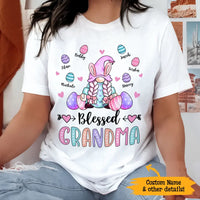 Blessed Grandma Gnome Bunny Easter Gift For Grandma Nana Gigi Custom Kid's Name Personalized Mother's Day Shirt Long Sleeve Hoodie