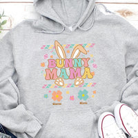 Bunny Mama Easter Gift For Mom Custom Kid's Name Personalized Mother's Day Shirt Long Sleeve Hoodie