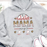 Baseball Mama Leopard Gift For Mom Sport Mom Custom Kid's Name Personalized Mother's Day Shirt Long Sleeve Hoodie