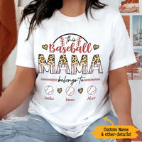 Baseball Mama Leopard Gift For Mom Sport Mom Custom Kid's Name Personalized Mother's Day Shirt Long Sleeve Hoodie