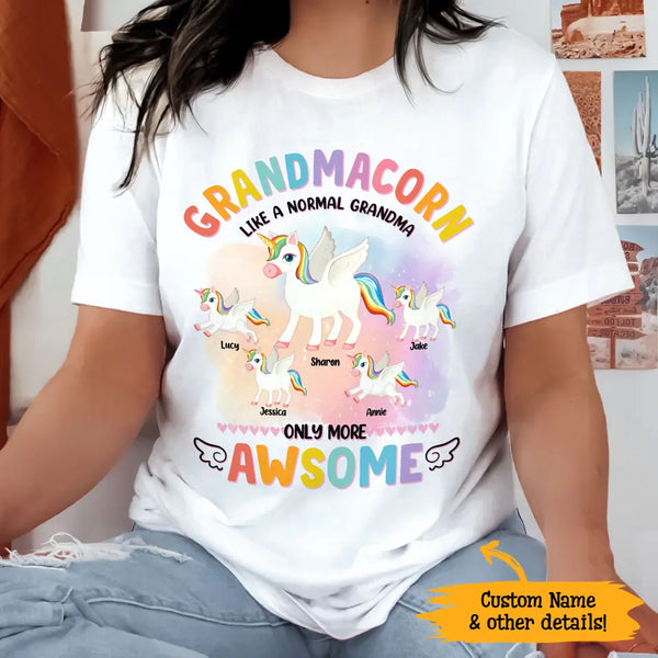 Grandmacorn Unicorn Gift For Grandma Nana Gigi Custom Kid's Name Personalized Mother's Day Shirt Long Sleeve Hoodie