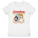 (Up to 12 Kids) Dolls Chibi Gift For Mom Grandma Nana Gigi Flower Custom Name Personalized Mother's Day Shirt Long Sleeve Hoodie