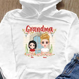 (Up to 12 Kids) Dolls Chibi Gift For Mom Grandma Nana Gigi Flower Custom Name Personalized Mother's Day Shirt Long Sleeve Hoodie