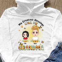 (Up to 12 Kids) Dolls Chibi Sunflower Gift For Mom Grandma Nana Gigi Custom Name Personalized Mother's Day Shirt Long Sleeve Hoodie