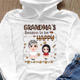 (Up to 9 Kids) Dolls Chibi Bee Happy Gift For Mom Grandma Nana Gigi Custom Title & Name Personalized Mother's Day Shirt Long Sleeve Hoodie