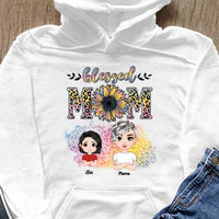 (Up to 4 Kids) Dolls Chibi Rainbow Leopard Gift For Mom Grandma Nana Gigi Custom Name Personalized Mother's Day Shirt Long Sleeve Hoodie