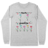 (Up to 8 Grandkids) Tulips Flower Easter Gift For Mom Grandma Nana Gigi Custom Title & Name Personalized Mother's Day Shirt Long Sleeve Hoodie