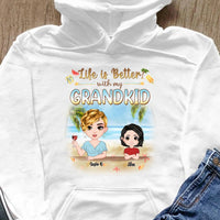 (Up to 6 Kids) Dolls Chibi Summer Gift For Mom Grandma Nana Gigi Custom Name Personalized Mother's Day Shirt Long Sleeve Hoodie