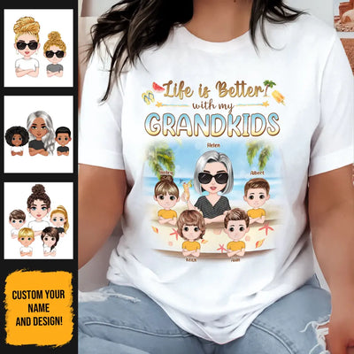 (Up to 6 Kids) Dolls Chibi Summer Gift For Mom Grandma Nana Gigi Custom Name Personalized Mother's Day Shirt Long Sleeve Hoodie