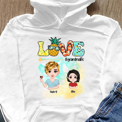(Up to 6 Kids) Dolls Chibi Summer Grandma Life Gift For Mom Grandma Nana Gigi Custom Name Personalized Mother's Day Shirt Long Sleeve Hoodie