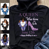 (Custom Birth Date) June Girl Personalized June Birthday Gift For Her Black Queen Custom Birthday Shirt June Girl Hoodie Dreameris