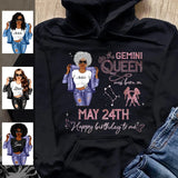 (Custom Birth Date) Gemini Personalized June Birthday Gift For Her Custom Birthday Gift Black Queen Customized May Birthday T-Shirt Hoodie Dreameris